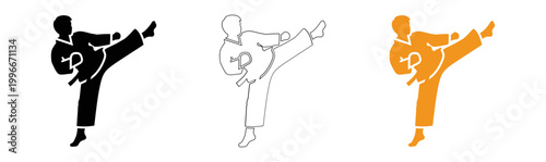Dynamic silhouette a martial arts practitioner in mid air kick
