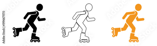 Orange silhouette of a person inline skating on a black background