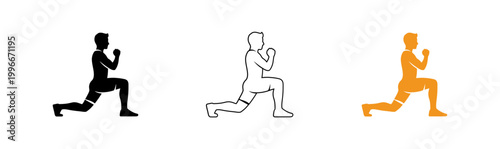 Orange silhouette of a person performing a lunge exercise against a black background