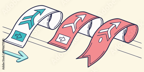 a close-up of three ribbons with arrows on them Vector