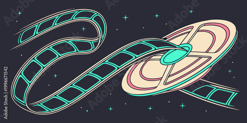 a spaceship with a long, curved tail Vector
