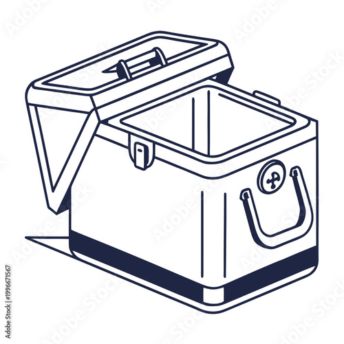 a blue line drawing of an open cooler with a handle Vector