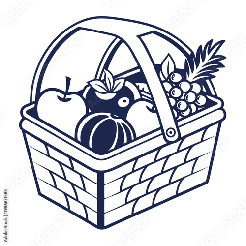 a wicker basket filled with various fruits and vegetables Vector