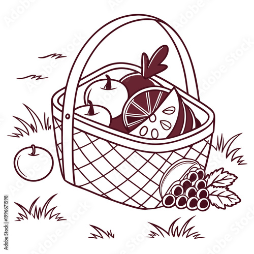 a wicker basket filled with fruits and vegetables Vector