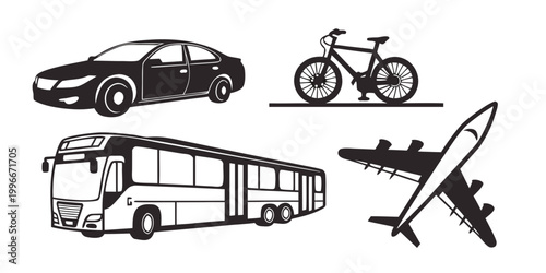 various modes of transportation icons Vector
