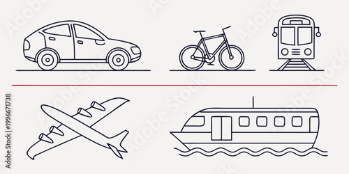 various modes of transportation icons Vector