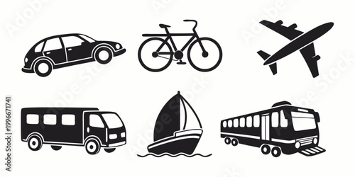 various modes of transportation icons Vector