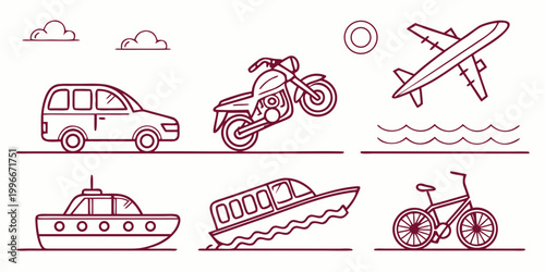 various transportation modes for travel and commute Vector