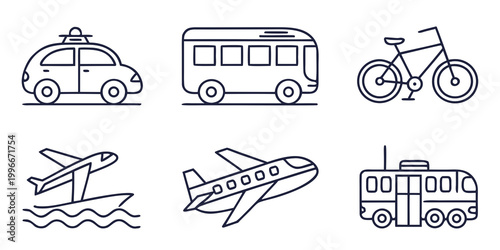 various modes of transportation icons Vector