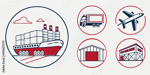 international shipping and logistics icons Vector