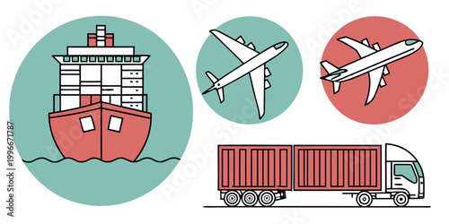 transportation modes including ship truck and airplane Vector