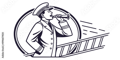 sailor looking through a telescope on a ship Vector