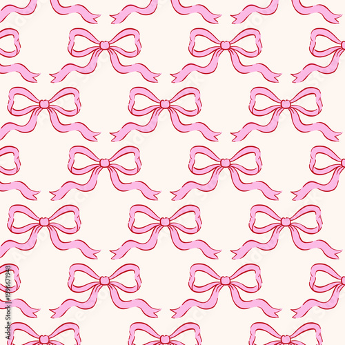Fotografie Seamless pattern with hand drawn ribbon bows in doodle style