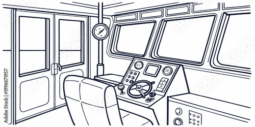 control room with chair and navigation equipment Vector