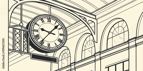 a clock on the exterior of a building Vector