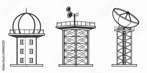 three different types of towers for communication and observation Vector