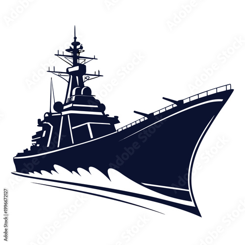 a large navy destroyer ship with a pointed bow Vector