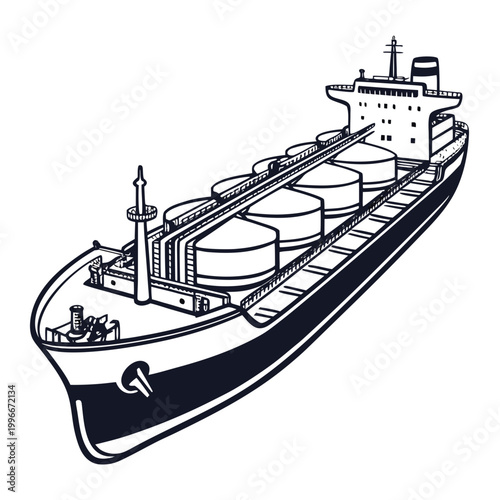a large cargo ship with tanks on deck Vector