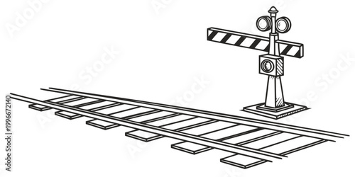 a railroad crossing gate on a train track Vector
