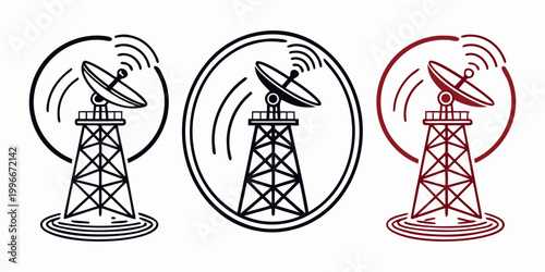 three satellite dishes on towers with signal waves Vector