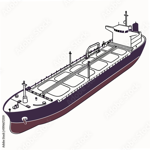 a large cargo ship with a dark purple hull Vector