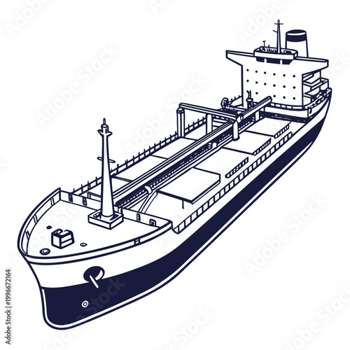 a large cargo ship with a dark blue hull Vector