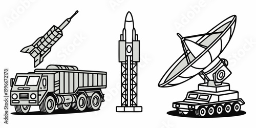 military vehicles and missile launcher Vector