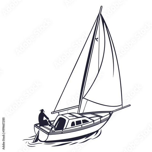 a small sailboat with a single sail Vector