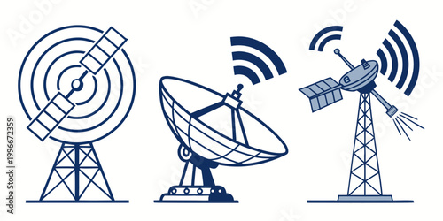 three different types of satellite dishes and antennas Vector