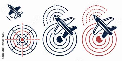 airplanes flying through targets with concentric circles Vector