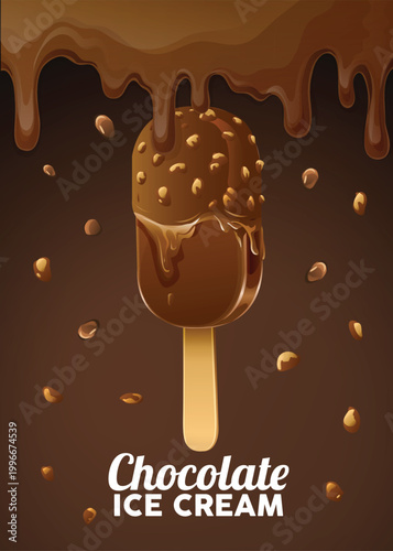 Chocolate Ice Cream Bar with Nuts and Dripping Sauce