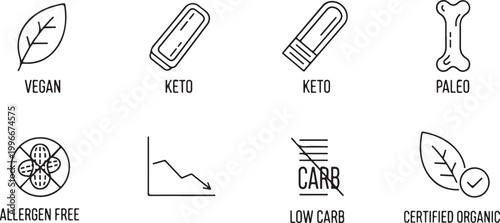 Foto Set of hand-drawn doodle icons representing hospital food, nutrition, and dietar