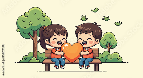 Two children sharing a heart together.