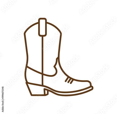 Brown cowboy boot icon in side view isolated on white background for design