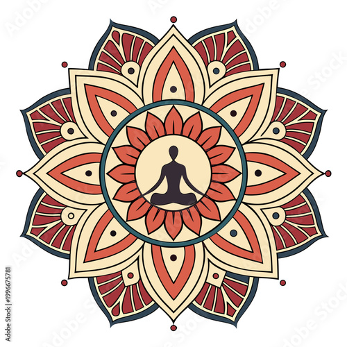 Tableau sur toile Decorative mandala with meditating figure inside.