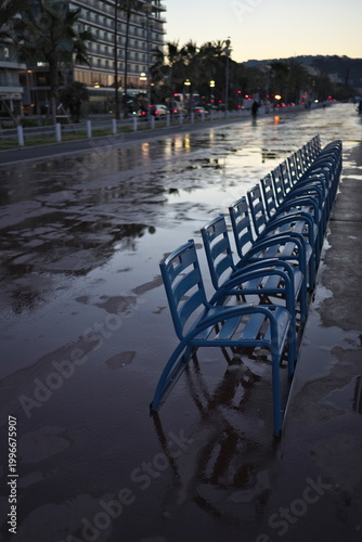 Nice, France - April 9, 2026: Sea coast  of Cote d'Azur in Nice at dawn