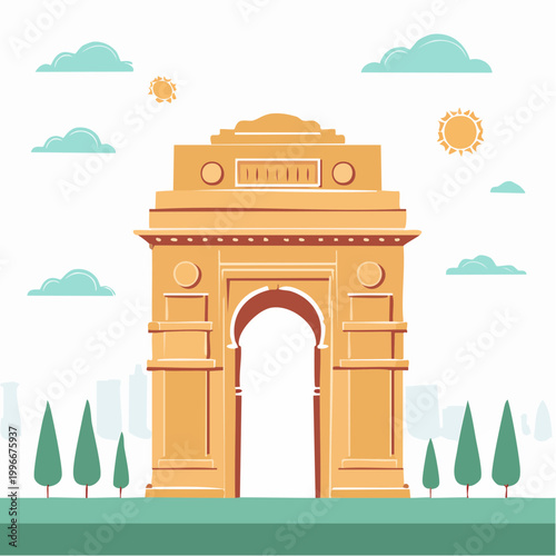 Illustration of India Gate monument in Delhi