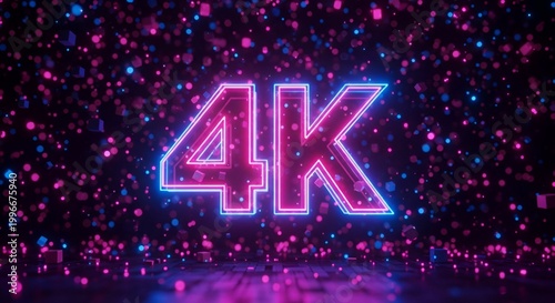 Glowing neon pink 4K text on a dark sparkling background