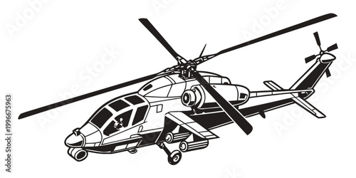 Tableau sur toile Attack helicopter in flight with landing gear rotary wing helicopter military ai
