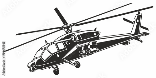 Canvas Print Attack helicopter in black and white graphic illustration with air force army he