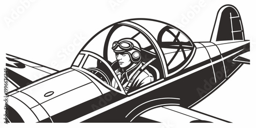 Foto Close up illustration of a pilot in a vintage aircraft cockpit with bubble canop