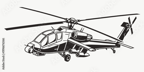 Photos Tactical military attack helicopter gunship flying perspective view black and wh