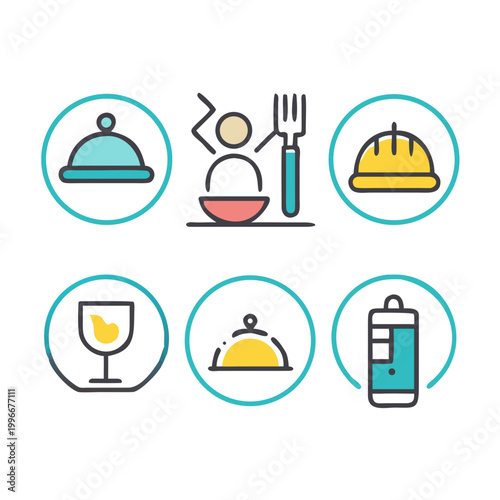 Restaurant food and kitchen icon set vector illustration collection