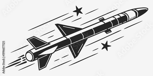 Graphic illustration of a tactical flying missile weapon with military projectile strategic artillery aerospace illustration isolated technology explosive ammunition ballistic supersonic