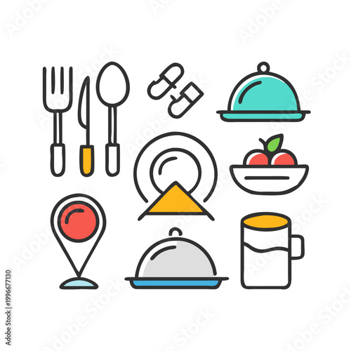 Restaurant menu design icon set with kitchen utensils food and cooking illustration collection