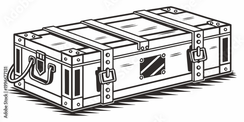Sturdy industrial metal supply crate or storage box with container industrial military logistics transport delivery equipment hardware illustration isolated warehouse shipping