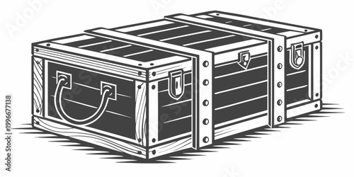 Vintage style wooden cargo crate storage chest illustration with the vintage design evokes a sense of antique transportation and storage container shipment logistics delivery treasure security