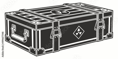 Hazardous material crate with radiation symbol radiation radioactive container military logistics equipment illustration isolated transport delivery shipping warehouse research material