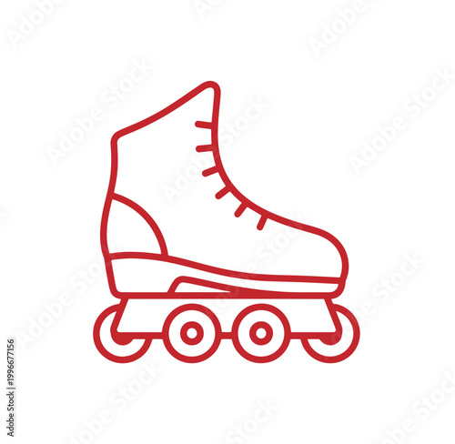 red inline icon of a roller skate with four wheels
