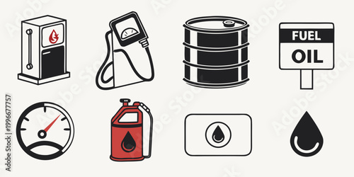 Collection of industrial fuel and oil icons for service station graphics with industry illustration container maintenance petroleum transport refinery automotive equipment technical business